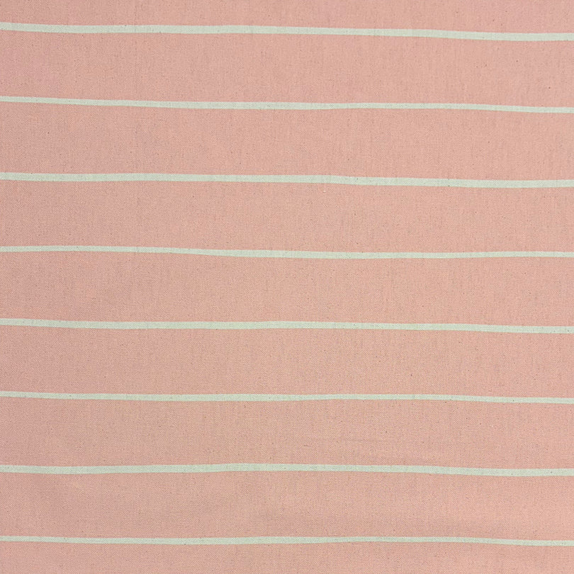 Blush striped curtain fabric with a soft pink hue and elegant horizontal lines.