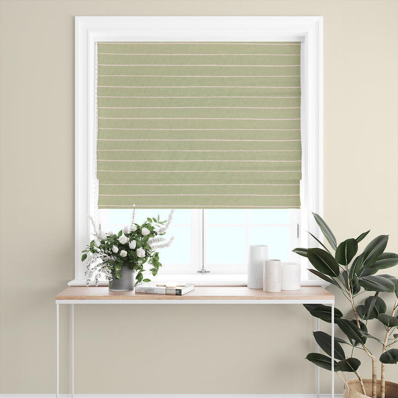 Soft lemongrass striped curtain fabric with an airy and organic finish