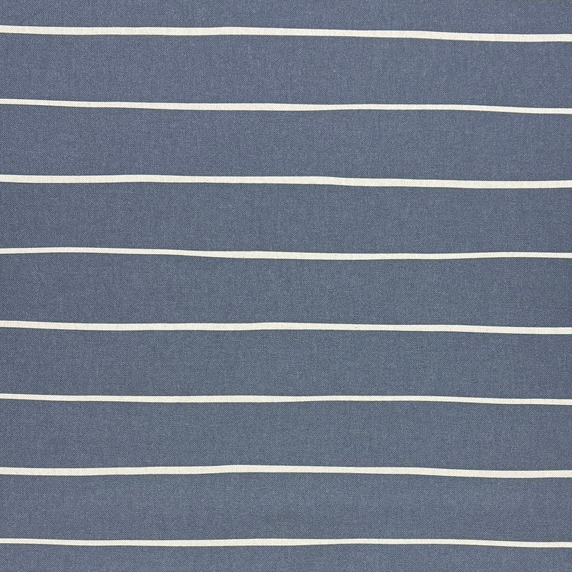 Navy striped curtain fabric featuring deep blue tones and refined white stripes.