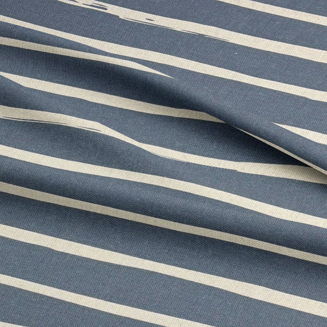 Rich navy blue striped curtain fabric from the Alcantara range, ideal for curtains, blinds, and drapes.