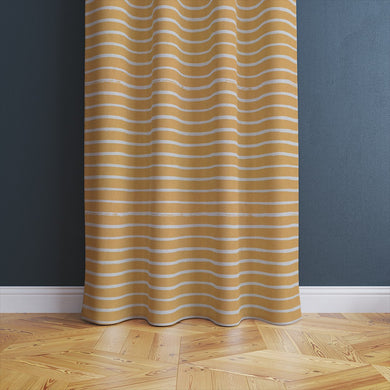 Alcantara Ochre fabric with a classic stripe pattern, designed for curtains, drapes, and blinds