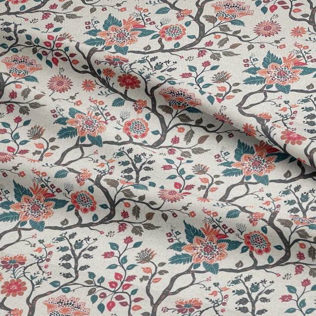 Amrita Green - Floral Crewel Upholstery Fabric For Sale