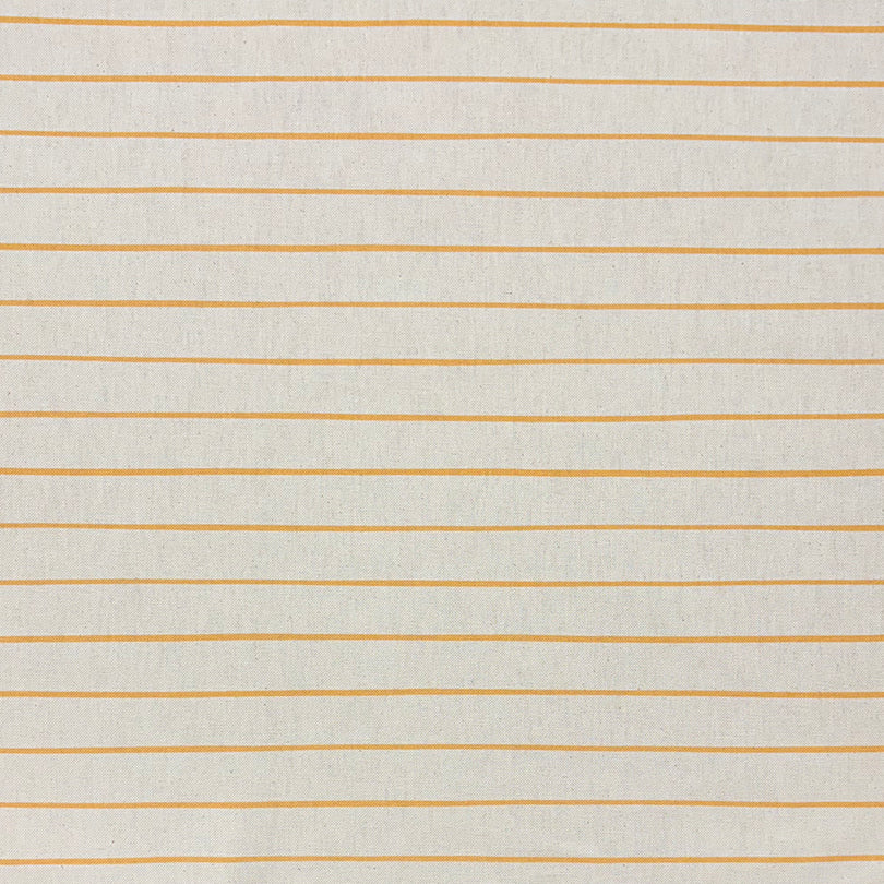 Anfo Ochre striped curtain fabric with warm golden-yellow stripes on a soft base, perfect for inviting, rustic interiors.