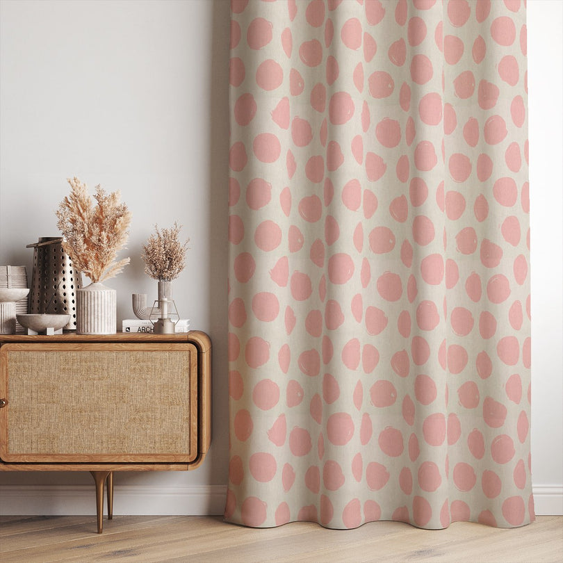 Arno Spot Blush fabric, a versatile pink curtain fabric with a chic polka dot design.