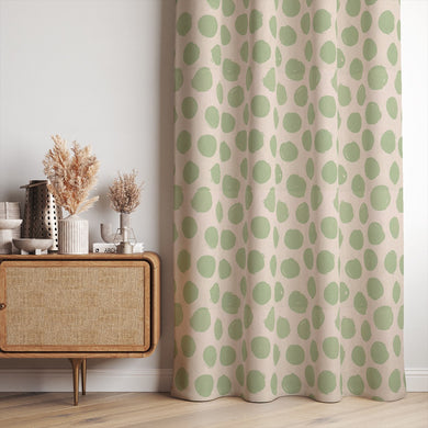 Arno Spot Lemongrass fabric, a playful and refreshing printed curtain fabric with dots.