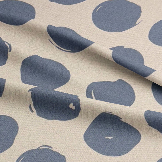 Spotted polka dot curtain fabric in Navy, ideal for stylish and bold curtain designs.