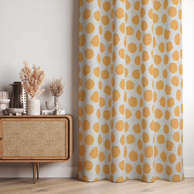 Arno Spot Ochre fabric, a yellow-toned curtain fabric with an eye-catching dotted design.