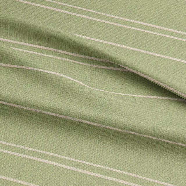 Close-up of Arroux lemongrass green striped fabric’s delicate weave