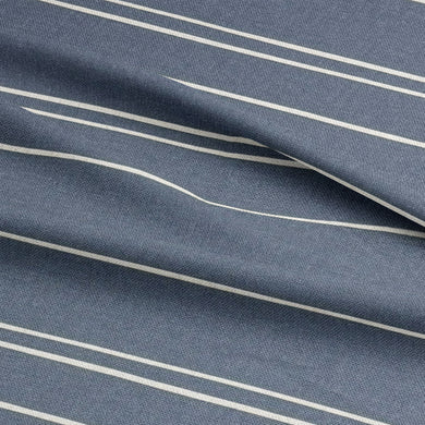 Close-up of Arroux navy blue fabric showcasing its crisp striped pattern