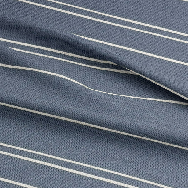 Close-up of Arroux navy blue fabric showcasing its crisp striped pattern