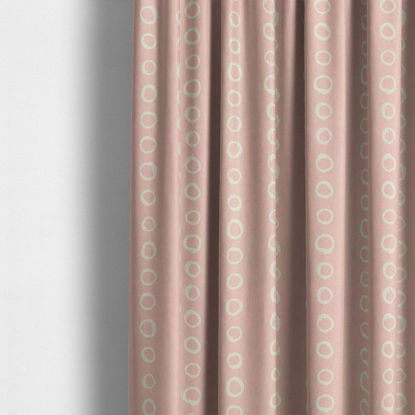 Calaggio Blush Spotty Curtain Fabric - Styled Room View featuring a modern interior with blush pink polka dot curtains.