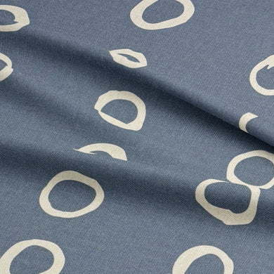 Calaggio Navy Spot Curtain Fabric - Draped Sample emphasizing the structured texture and rich color contrast.