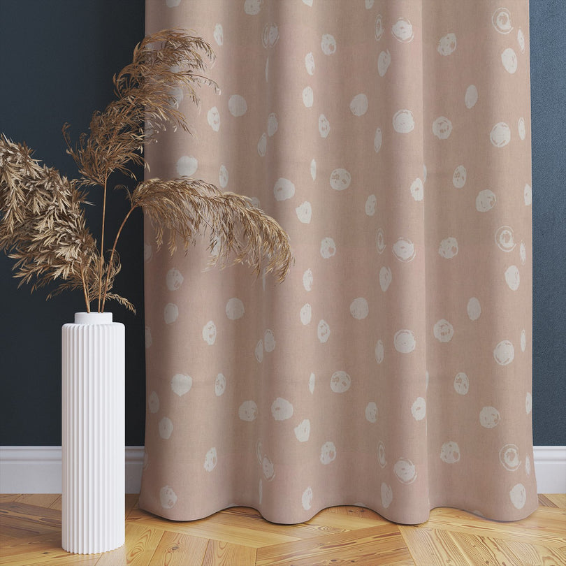 Chiese natural curtain fabric featuring a subtle polka dot design, perfect for chic interiors.