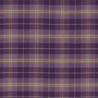 Sanderson Milton Wool Fabric 233245 in Mulberry Sage plaid, featuring a rich purple and green check pattern, perfect for upholstery.