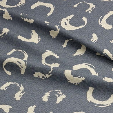 Close-up of Durance navy blue printed fabric’s rich tone and unique markings, highlighting its premium quality and durability.