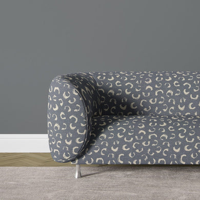 Durance navy blue fabric with a refined printed pattern, adding depth and elegance to soft furnishings and feature furniture.