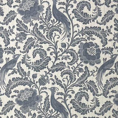 Garden Of Elegance Denim - Bird Floral Upholstery Fabric