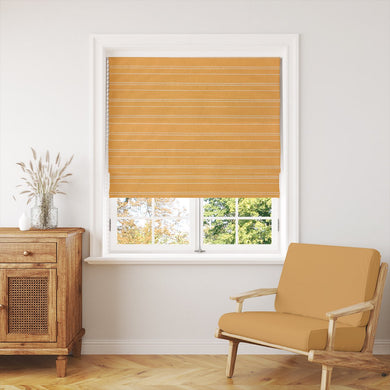 Detailed view of Gravina Ochre striped fabric, emphasizing its rich color and delicate horizontal lines.