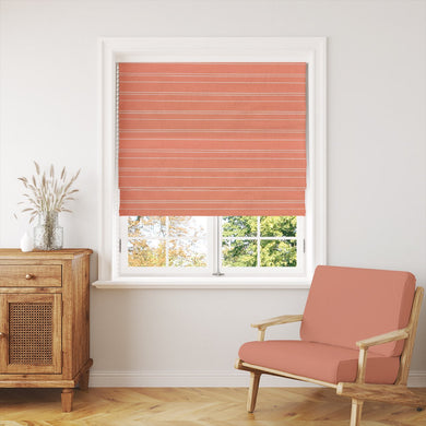 Gravina Peach striped fabric in a window blind, creating a soft and inviting atmosphere.