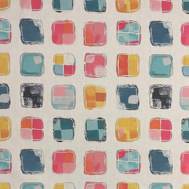 Playful multicoloured cotton fabric featuring vibrant painted squares.