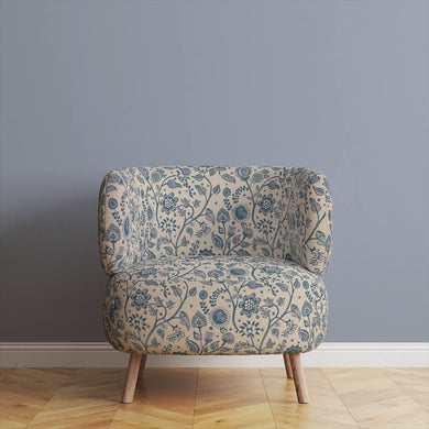 Imbahi Blue - Floral Crewel Upholstery Fabric For Chairs