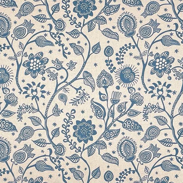 Imbahi Blue - Floral Crewel Upholstery Fabric