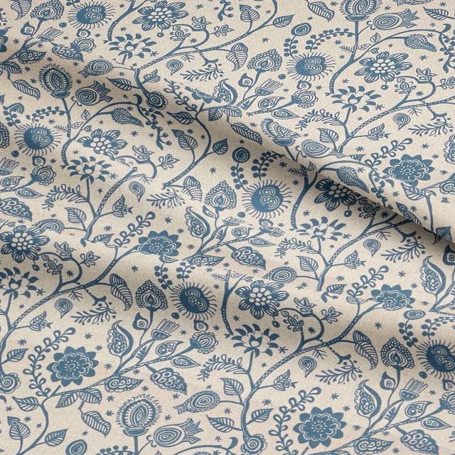 Imbahi Blue - Floral Crewel Upholstery Fabric For Sale