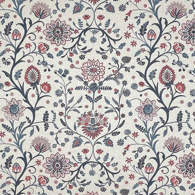 Inya Indigo - Floral Crewel Upholstery Fabric