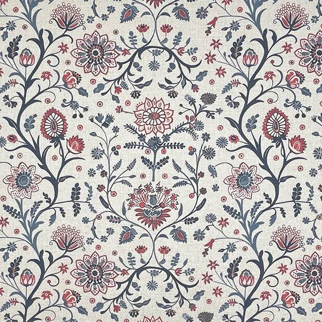 Inya Indigo - Floral Crewel Upholstery Fabric