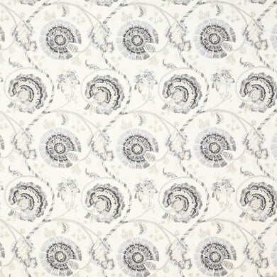 Jane Churchill Jaipur Tree Roll end fabric in Charcoal/Neutral