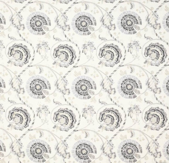 Jane Churchill Jaipur Tree Roll end fabric in Charcoal/Neutral