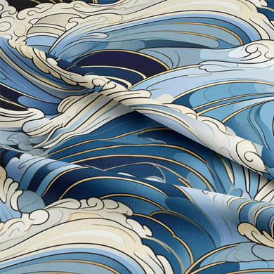 Japanese Waves - Japanese Style Linen Fabric For Sale