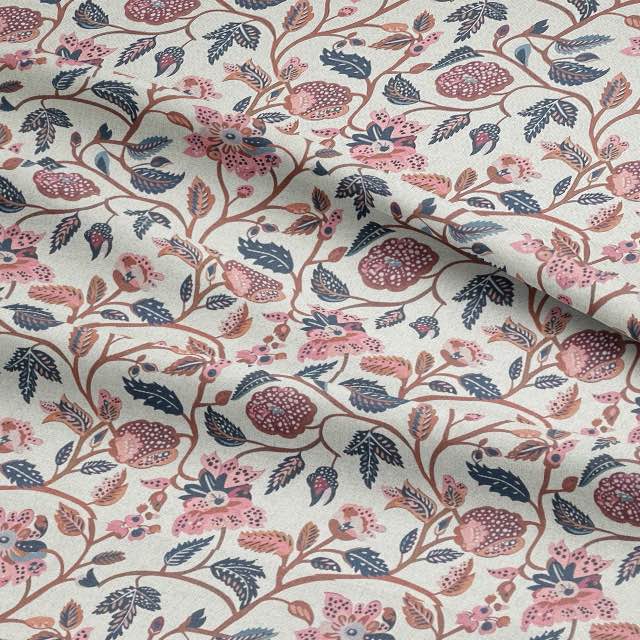 Kaira Indigo - Floral Crewel Upholstery Fabric For Chairs