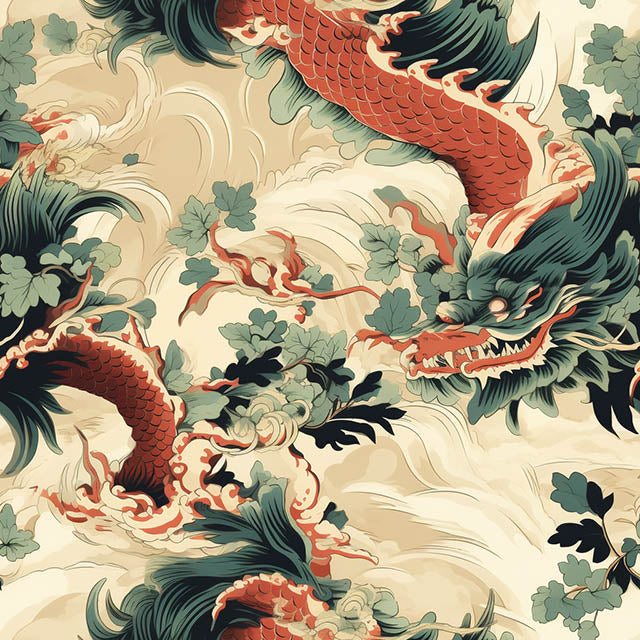 Kamakura - Chinese Dragon Linen Fabric For Sale