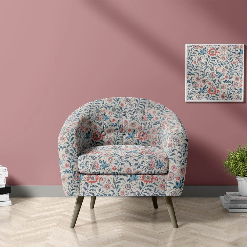 Kashvi Pastel - Multicoloured Floral Crewel Upholstery Fabric