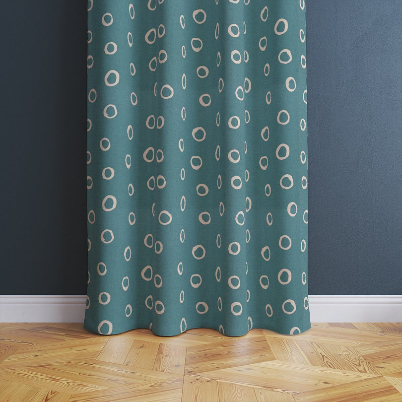 Limentra Teal polka dot fabric – a deep, rich spotted curtain fabric ideal for luxurious interiors.