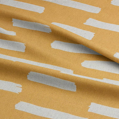 Ochre Liri fabric for curtains, combining earthy hues with a modern striped design.