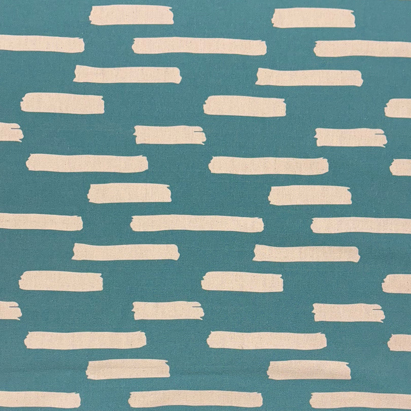 Liri Teal curtain fabric, a rich and vibrant textile featuring an abstract stripe print.