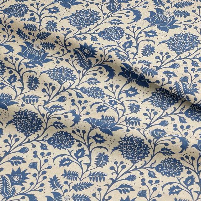 Madhya Blue - Floral Crewel Upholstery Fabric For Sale