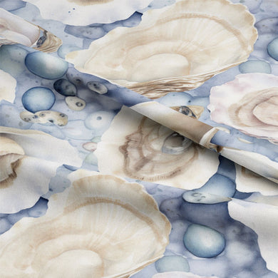 Oysters Blue - Blue Blind Fabric For Sale 