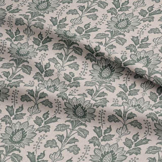 Prisha Green - Floral Crewel Upholstery Fabric For Sale