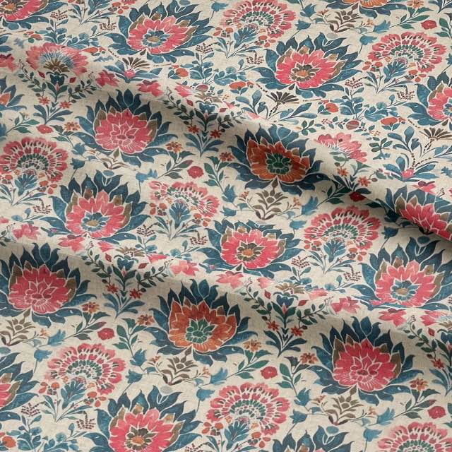 Reshmi Multi - Indian Block Print Floral Fabric For Sale