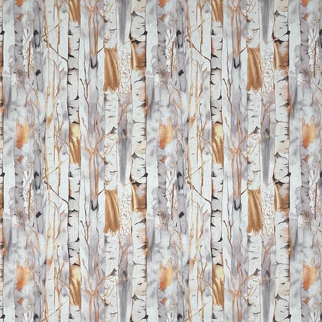 Silver Birch Straw - Autumnal Tree Printed Curtain Fabric 