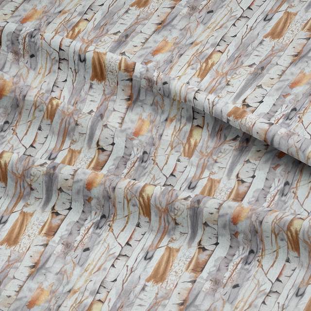 Silver Birch Straw - Autumnal Tree Printed Curtain Fabric For Sale