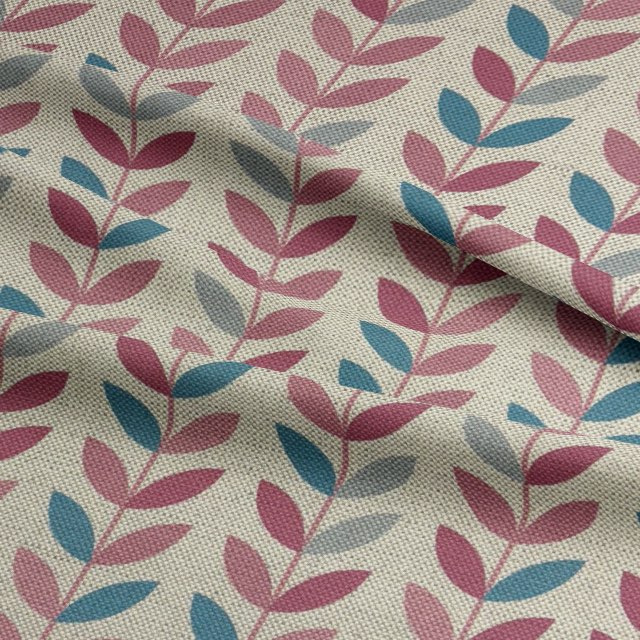 Aqua Cerise upholstery fabric – durable leaf-patterned fabric for furniture upholstery.