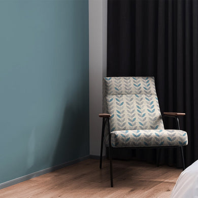 Stockholm Leaf Azure upholstery fabric – contemporary leaf-patterned fabric for soft furnishings.