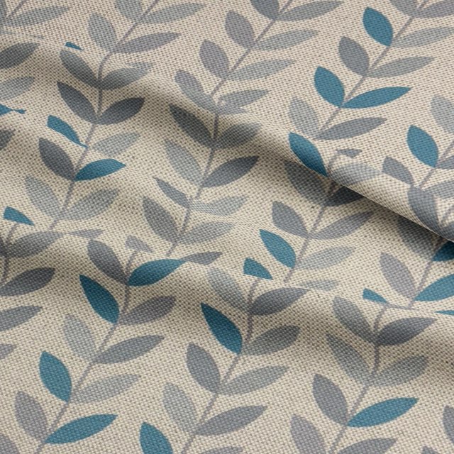 Azure printed upholstery fabric – stylish and durable leaf design for furniture.