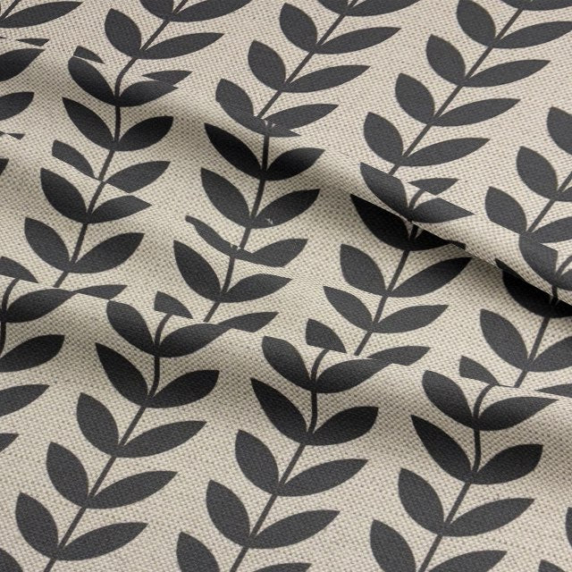 Black printed upholstery fabric – heavy-duty leaf design for chairs and sofas