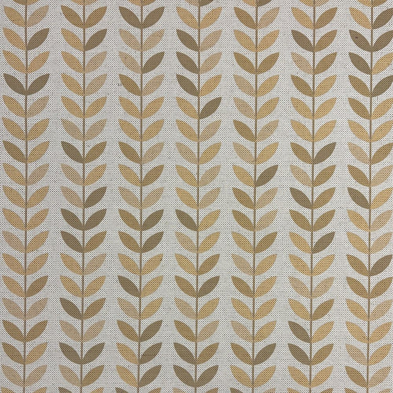 Stockholm Leaf Ochre upholstery fabric – warm-toned printed fabric for interiors.