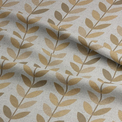 Ochre heavy-duty upholstery fabric – leaf-patterned fabric for sofas and chairs.